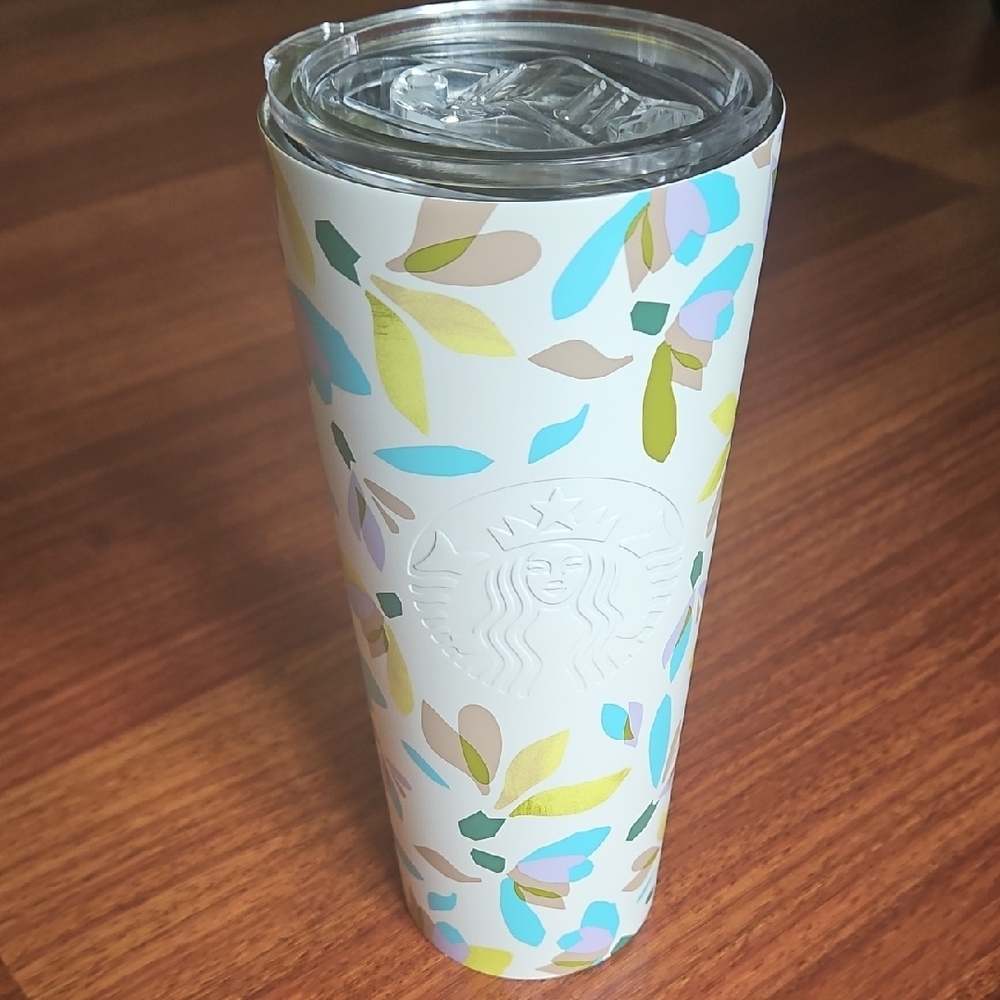 STARBUCKS Floating Snowdrops Stainless Steel Tumbler Clear Slide Lid Spring '23